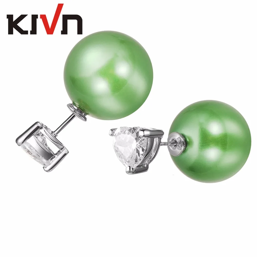 

KIVN Jewelry Heart 8X8mm CZ Cubic Zirconia Stud Two Double Sided Simulated Pearl Earrings Birthday Gifts 10pcs Lots Wholesale