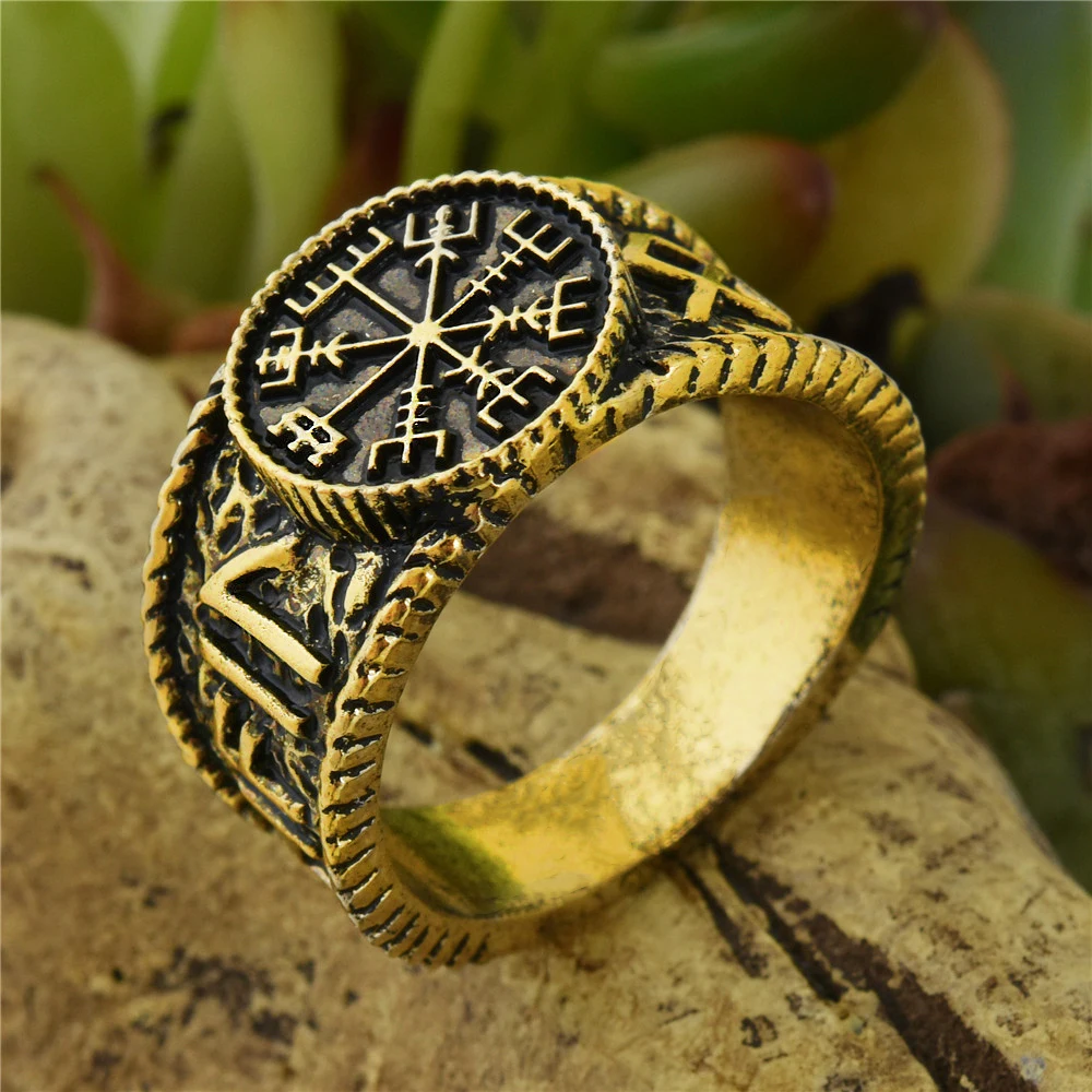 Мужское Винтажное кольцо с компасом Северной мифологии|helm of awe|compass ringring letters |