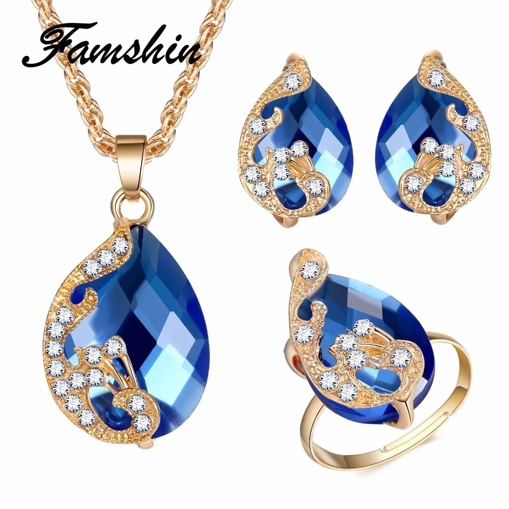 Женский ювелирный комплект из колье и серёг 5 цветов|parure bijoux|parure bijoux femmepeacock jewelry sets