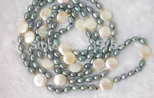 HOT 0015498 Nice 50&quot white coin black rice Pearl Necklace | Украшения и аксессуары
