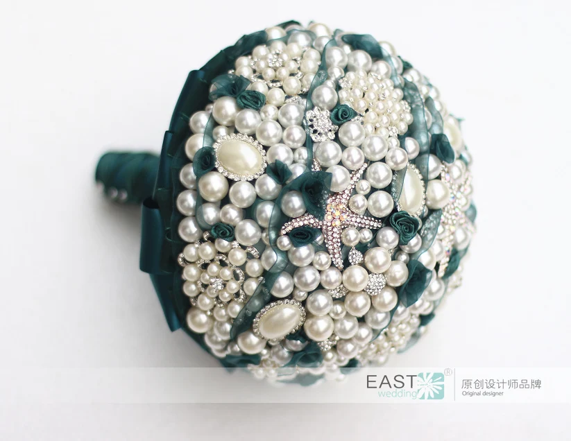 Бирюзовый синий жемчуг брошь букет невесты Кристалл Свадебный на заказ букеты |