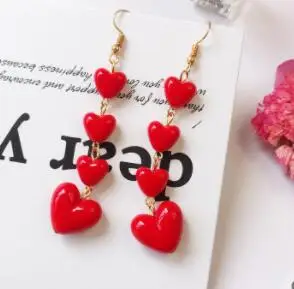 Korean Style Love Heart Pendant Long Tassel Earrings Red Peach Drop For Women Girls Best Gift Wholesale | Украшения и аксессуары
