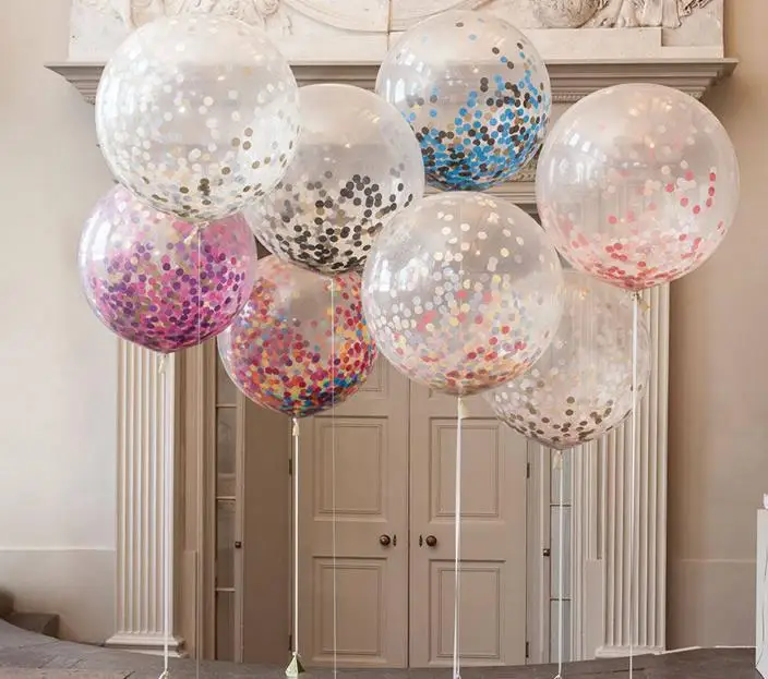 

Confetti Filled Balloons Helium Quality Party Wedding Valentines Birthday Decoration round clear ballon Hen Decor 36''/18''/12''