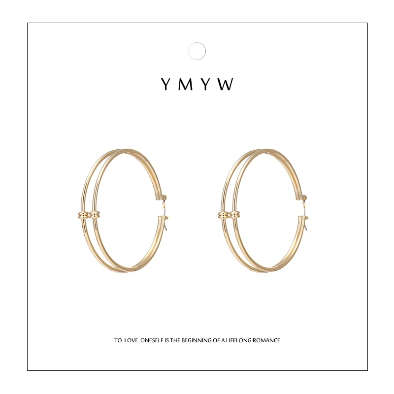 YMYW изысканные двухслойные круглые серьги в виде колец геометрической формы