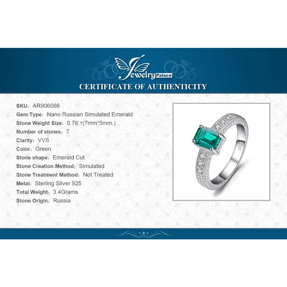 Jewelrypalace Изумрудный Cut 0.9ct Nano России имитация себе кольцо стерлингового серебра 925