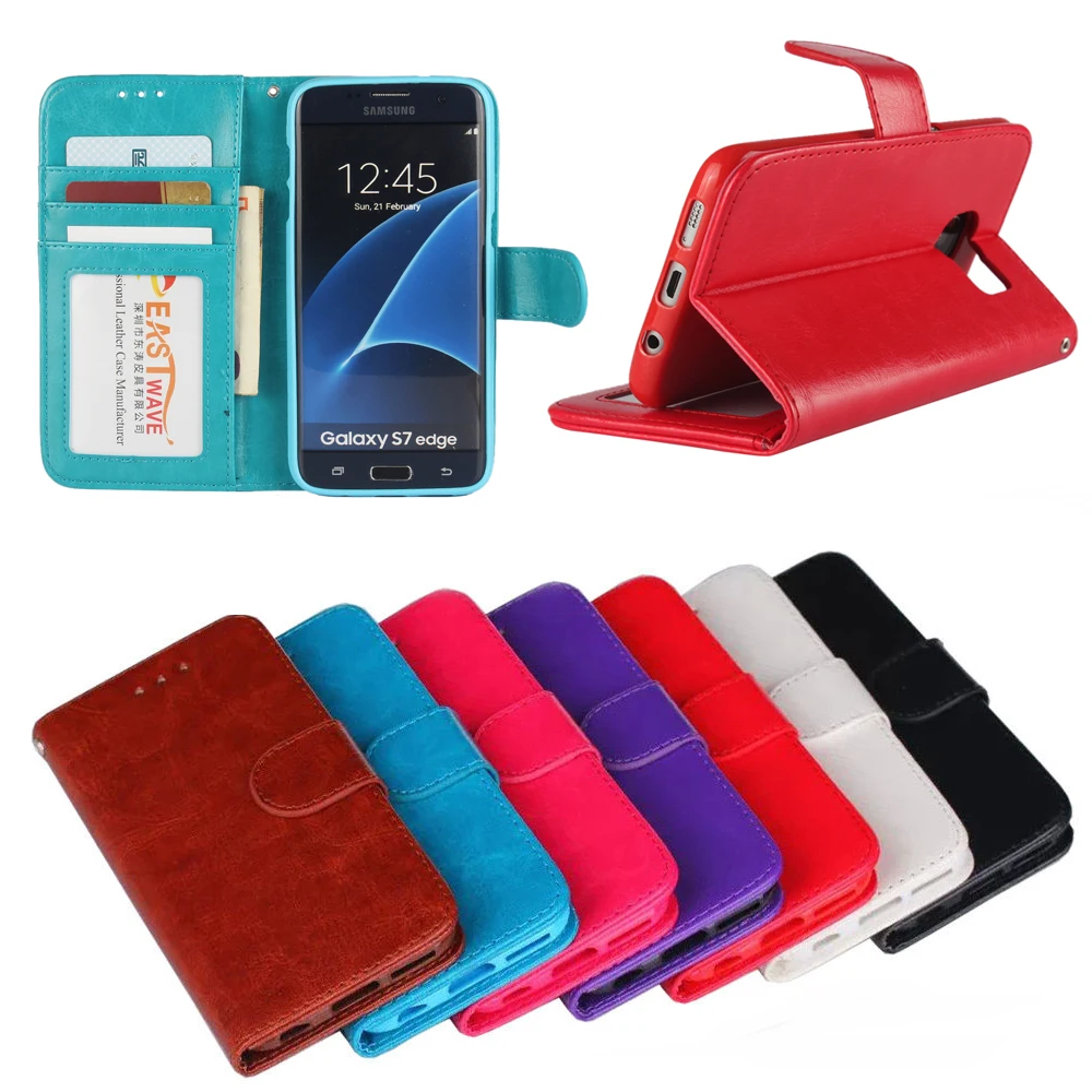 Кожаный чехол-книжка в стиле ретро с отделением для карт и подставкой Samsung Galaxy S7