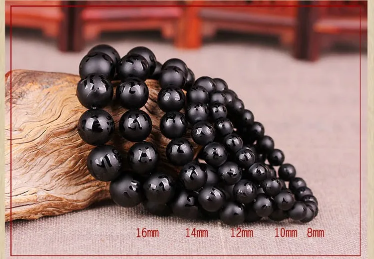 Прямая доставка натуральный обсидиановый браслет резьба Лаки амулет Ом Мани