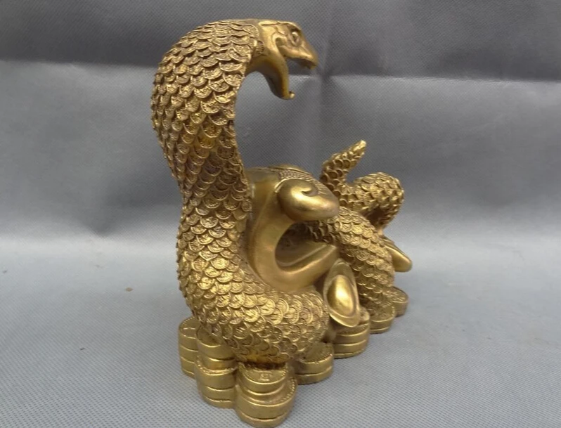 ZSR voge gem S2401 Chinese Brass Year Zodiac Wealth YuanBao Full Coin RuYi Snake Head Statue Animal D0318  Дом и