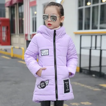 light purple Детская стеганая куртка для девочек; Верхняя одежда; куртка на подкладке из хлопка средней длины; утепленная детская одежда; зимнее теплое пальто для девочек - Цвет: light purple