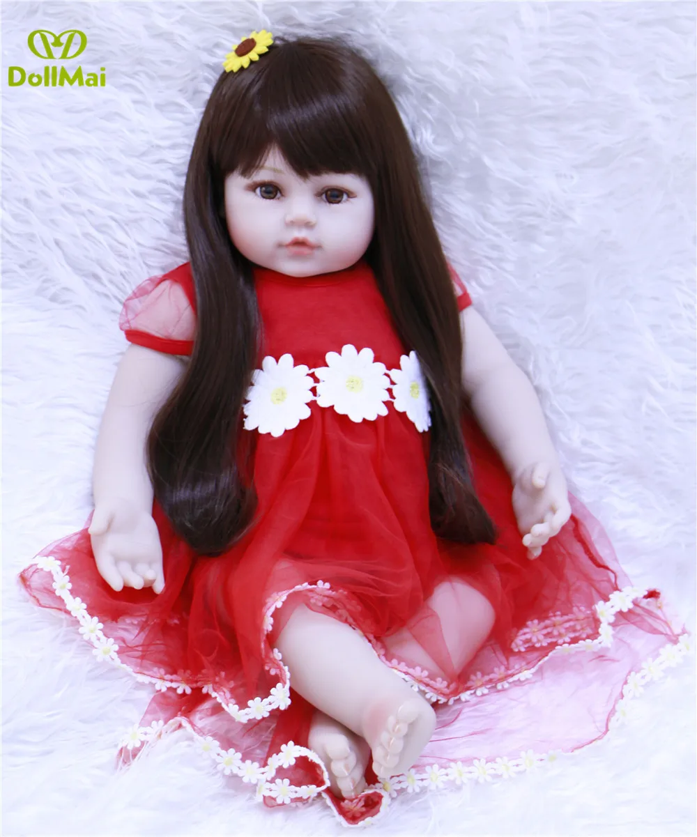 

Princess girl baby reborn dolls 56cm brown long hair silicone reborn baby dolls soft cotton body bebes reborn bonecas