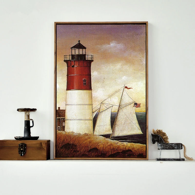 Картина с изображением старого маяков NEWBILITY ретро Ностальгический пейзаж