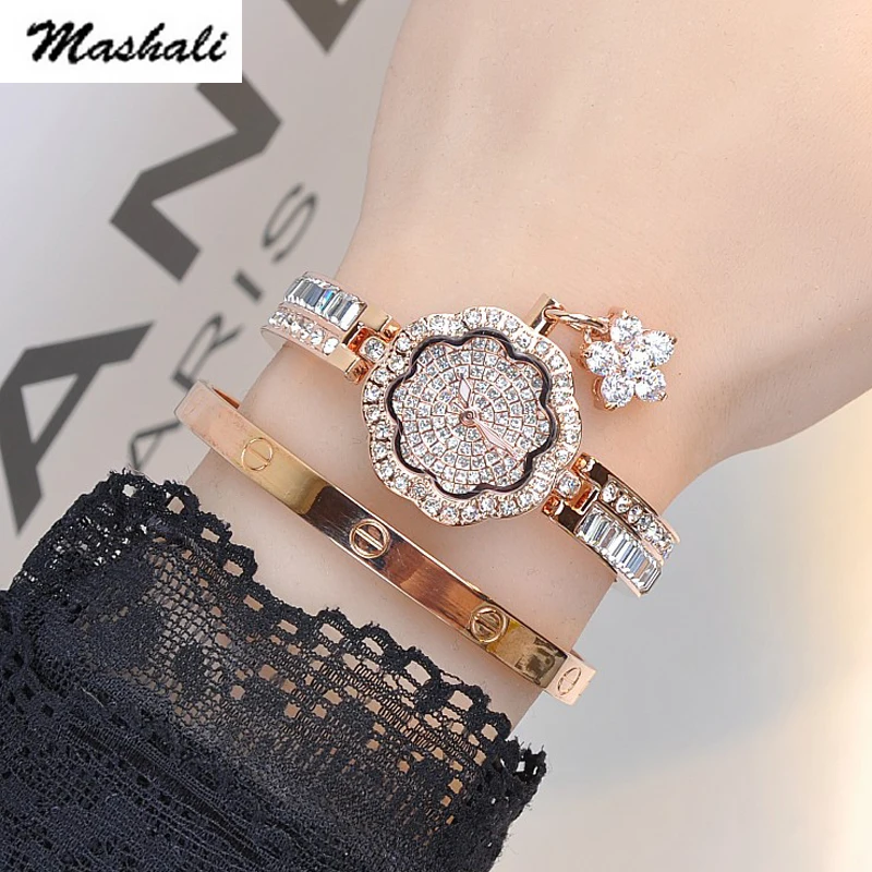 

Mashali Brand 2021 Women Quartz Watch Stainless Steel Watches Shining Diamond Lady Dress Watch Wristwatches Lady Clocks