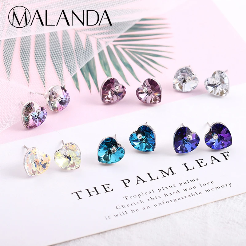 Malanda оригинальные кристаллы от Swarovski серьги в форме сердечка для женщин Новая