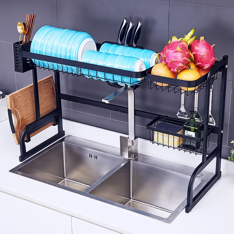 Черный Дренажный стеллаж для раковины из нержавеющей стали стойка посудомоечной