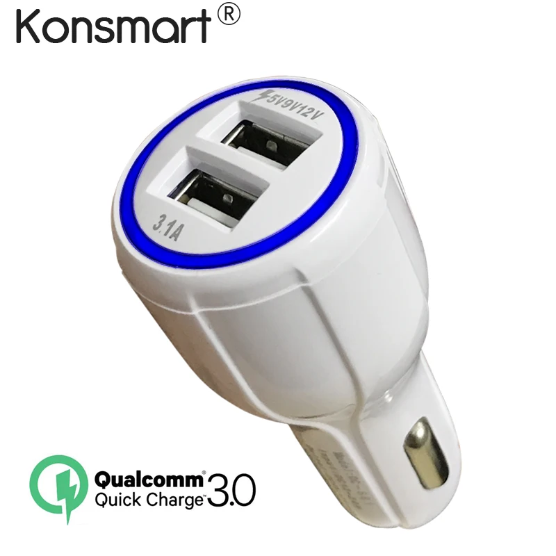 Konsmart двойной зарядное устройство USB Quick 3,0 Автомобильное зарядное устройство дорожный адаптер быстрое зарядное устройство для samsung Xiaomi IPad sony зарядное устройство для планшетов