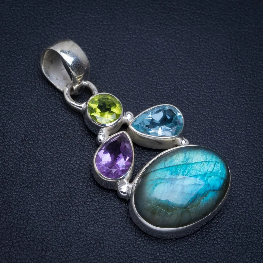 Натуральный лабрадорит перидот голубой топаз и аметист 925 Серебряный кулон 1 5