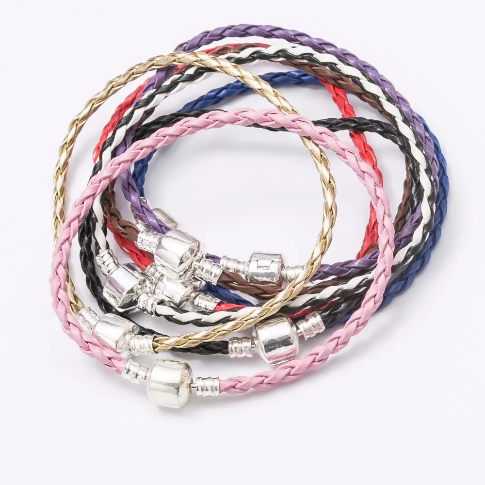 Бесплатная доставка 10 шт. 20 см/3 мм кожа с серебряным зажимом браслет цепочка