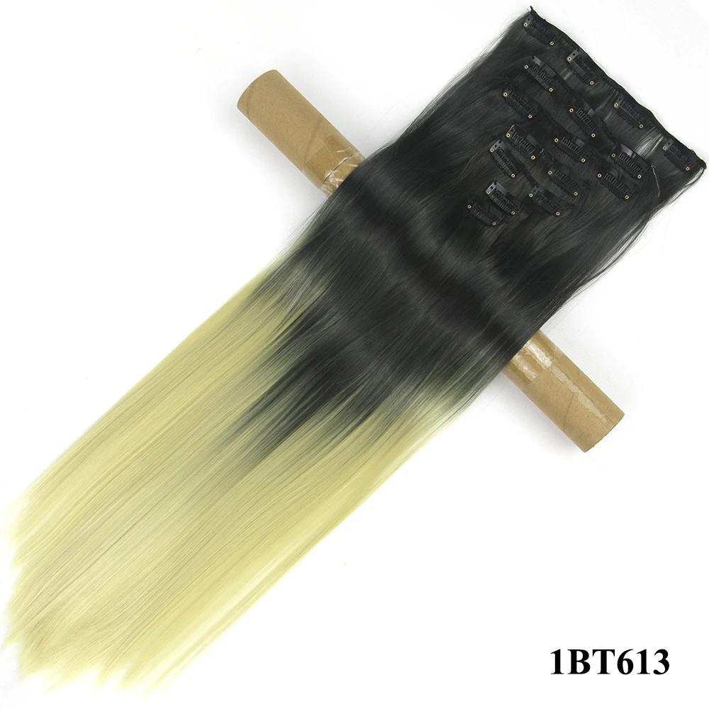 T1B/4/30 Soowee 60 см длинные прямые высокотемпературные синтетические волосы для косплея черные и седые окрашенные волосы на заколках для наращивания волос - Цвет: T1B/4/30