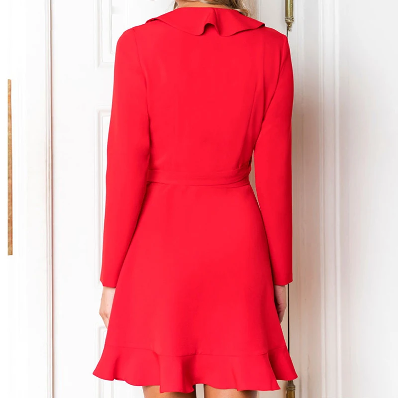 Женское платье с рюшами красное синее ТРАПЕЦИЕВИДНОЕ сексуальное Клубное