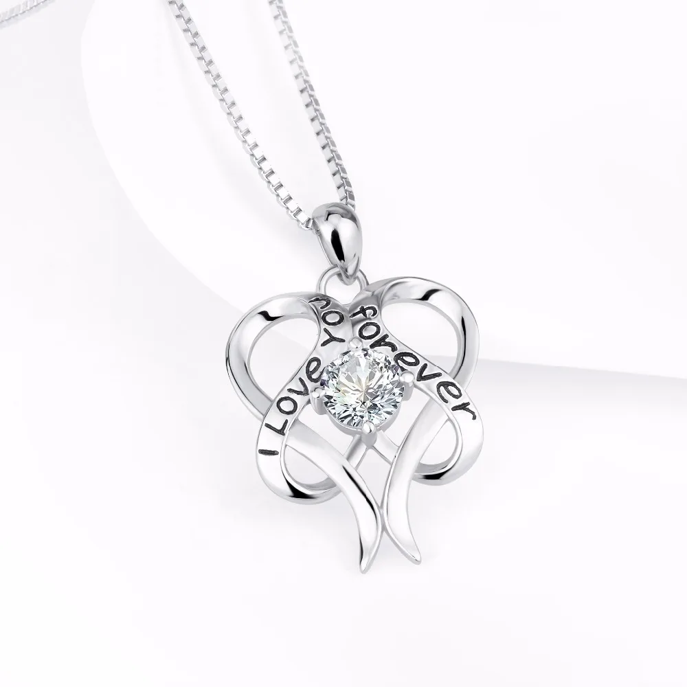 Ожерелье из серебра 925 пробы с двойным сердечком ожерелье подвеской Love Forever для