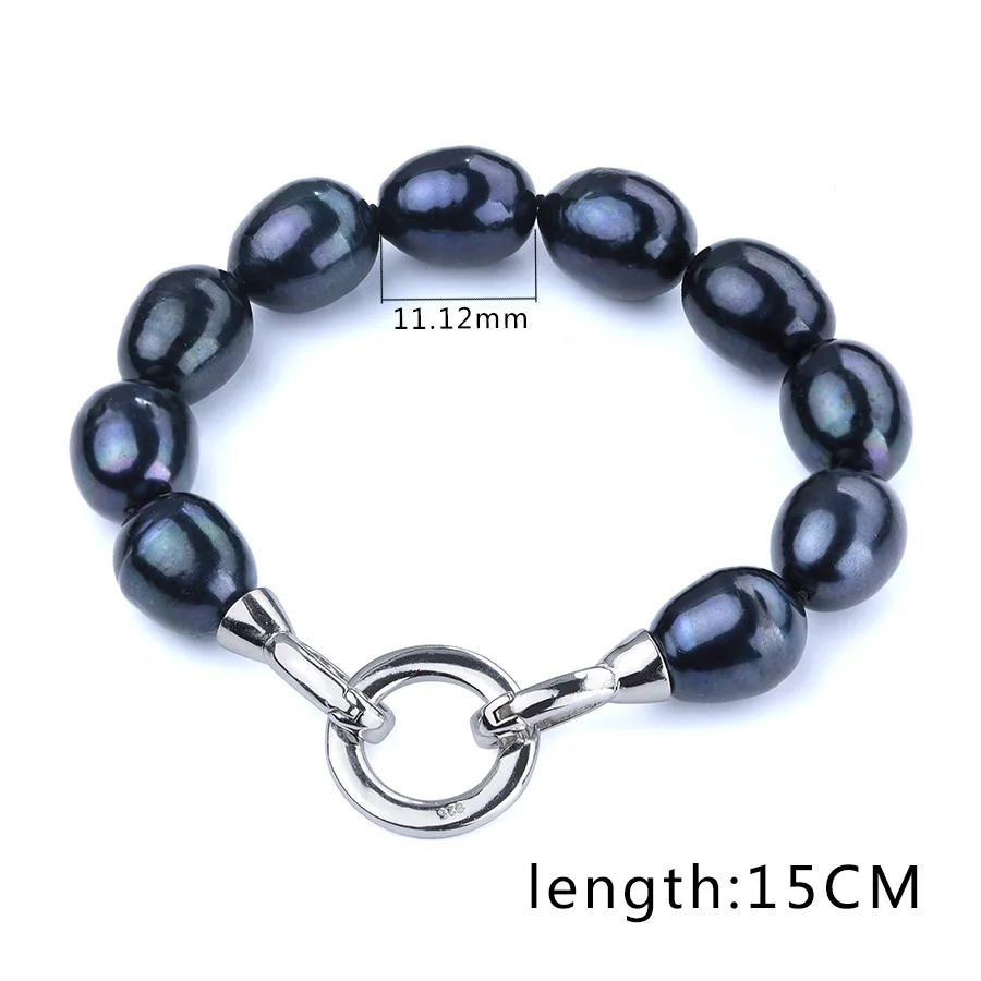 Женские большие черные браслеты из натурального жемчуга 11 12 мм Модный