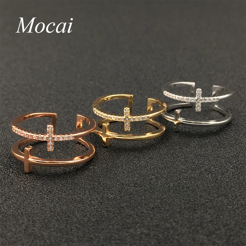 Mochai Adjustable Simple CZ Cross Ring Holder Mocai Brand Design Vintage Female Friendship Lord of Rings Silver Jewelry ZK30 | Украшения и