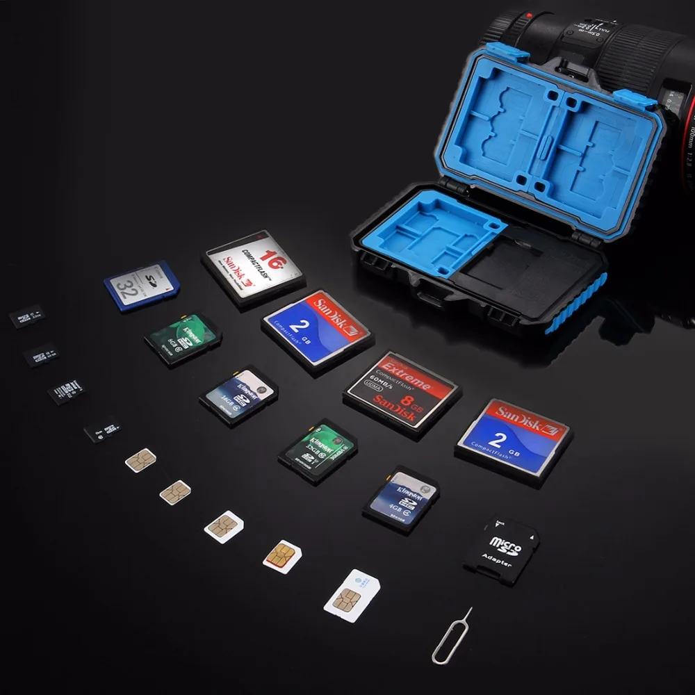 PULUZ Card Reader+22 in 1 Waterproof Memory /SD Case Storage Box for 1Standard SIM+2Micro-SIM+2Nano-SIM+7SD+6TF+1CARD PIN | Электроника