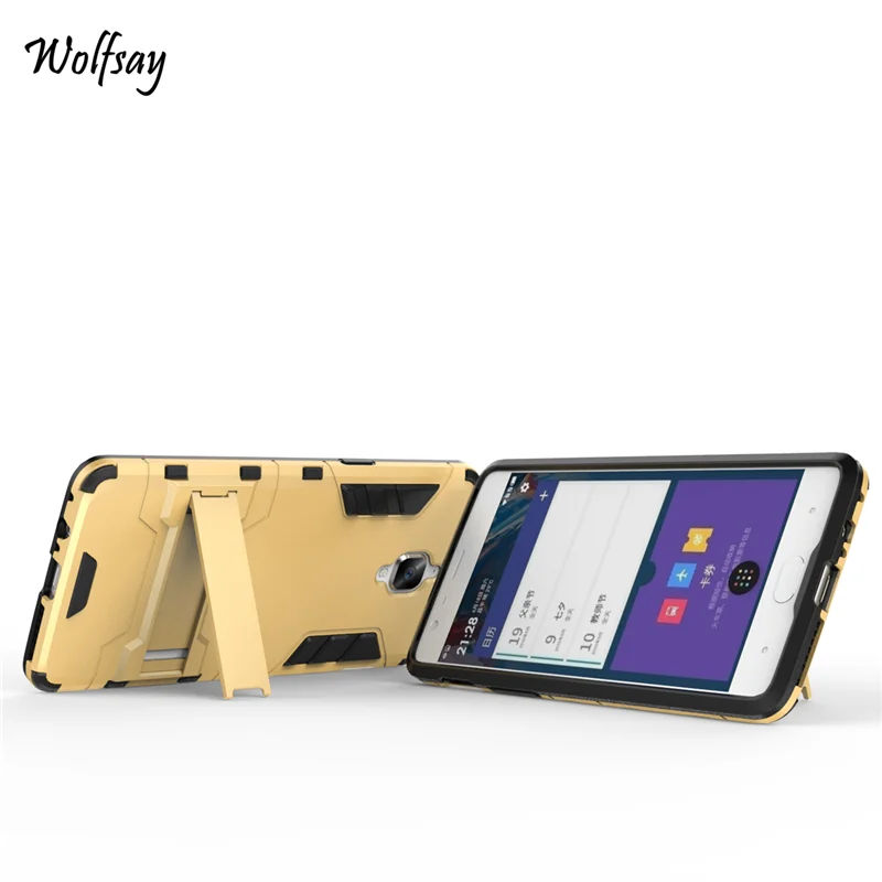 Чехол Wolfsay для Oneplus 3 T тонкий резиновый чехол-Броня с подставкой телефона t чехлы One