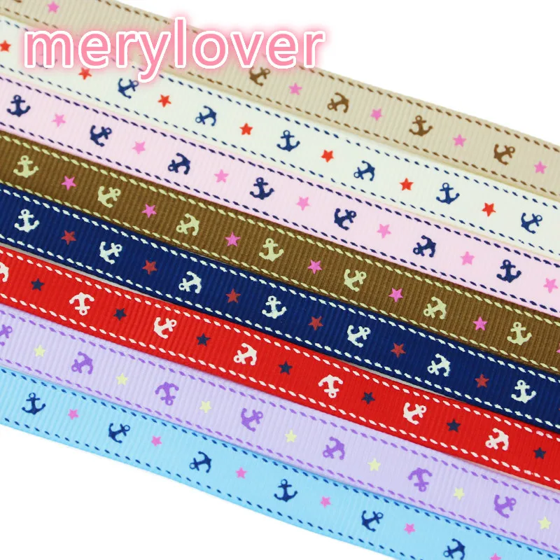 9 мм Печатная Grosgrain лента темно синяя морская якорь Серия 2 метра Подарочная
