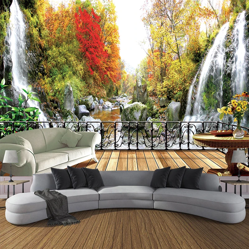 JiaSheMeiJu Custom 3D Photo Wallpaper Mountain Little Waterfall River View Murals Bedroom TV Backdrop Wall Mural Papel De Parede |