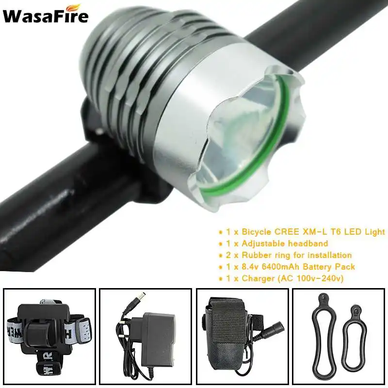 WasaFire Фонари 1800lm XM L T6 фары велосипеда светильник вспышки 9600 мА/ч Батарея пакет