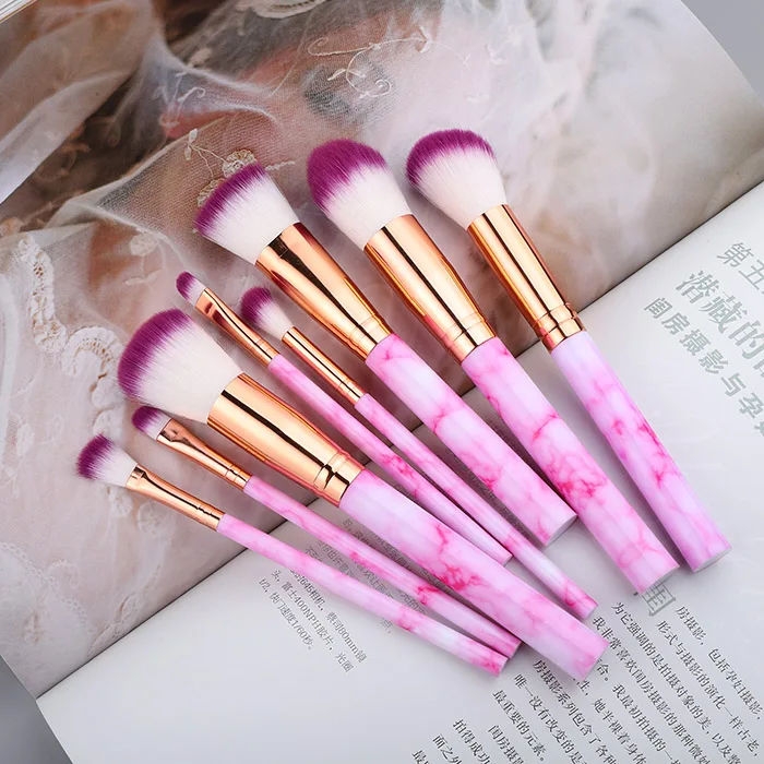 8pcs Rosered FLD 10 шт./8 шт. Профессиональный набор кистей для макияжа инструменты пудра основа, тени для век, губы подводка для глаз Румяна мраморные Кисточки для макияжа - Handle Color: 8pcs Rosered