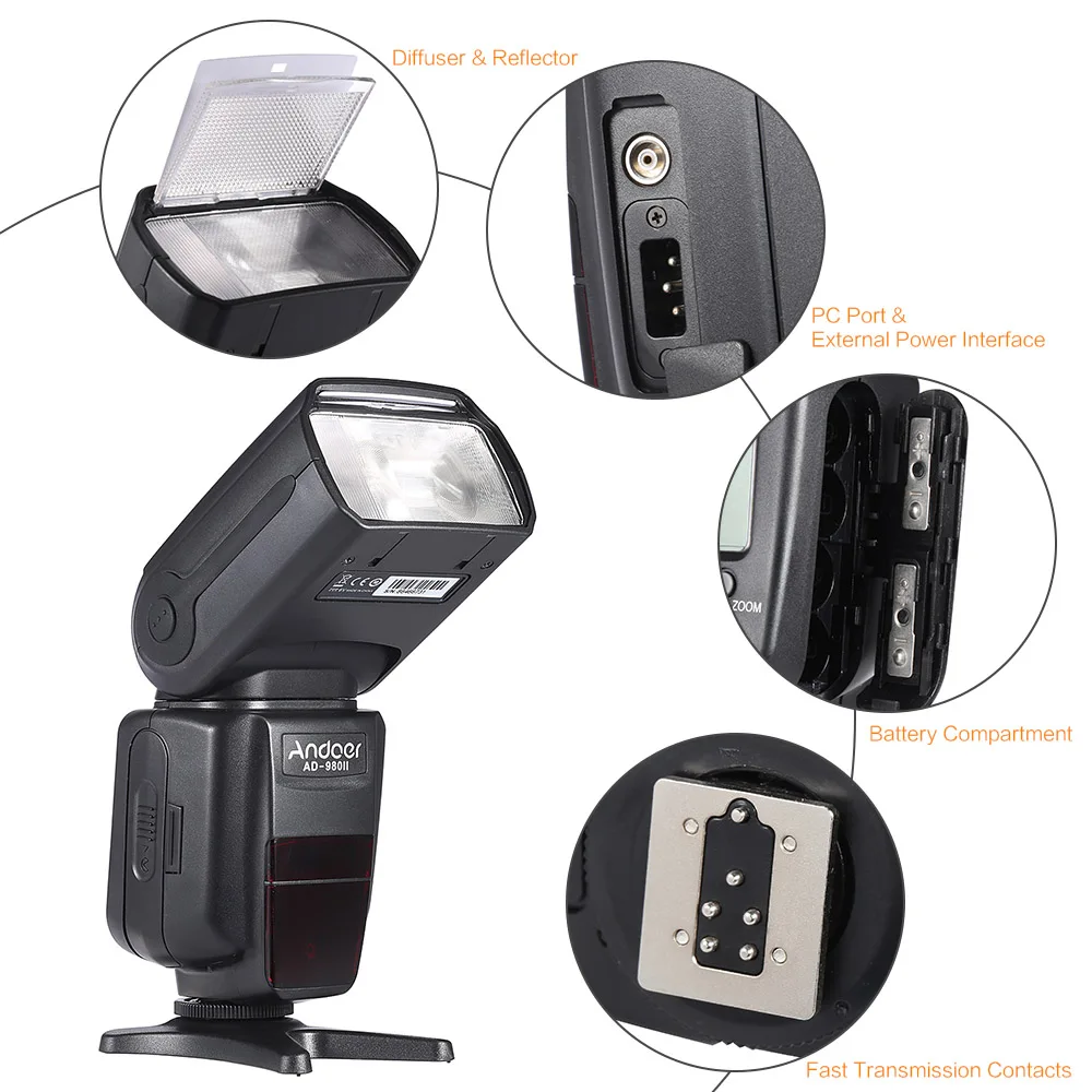 Вспышка Andoer Speedlite AD 980II HSS 1/8000s Master Slave GN58 аксессуары для камеры Canon 5D Mark