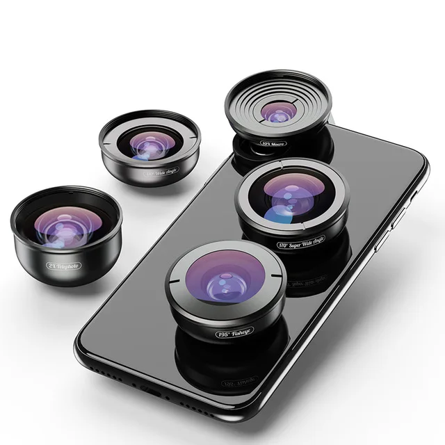 5 in 1 kit APEXEL набор телефонных объективов для камеры HD 5 в 1 Широкий макро 4 K телескоп объектив рыбий глаз для iPhone xs max samsung s9 всех смартфонов - Цвет: 5 in 1 kit