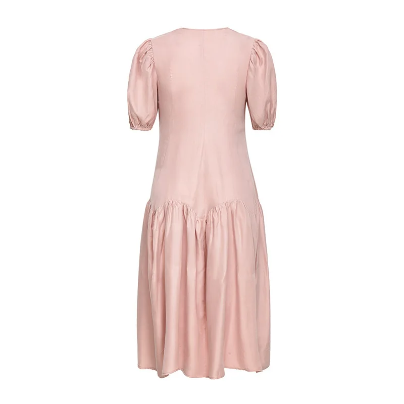 Женское асимметричное платье GETSPRING розовое винтажное длинное с v-образным