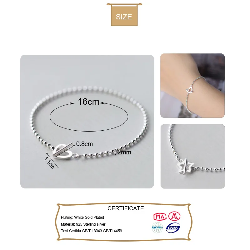 Trusta,, 925, цельное Настоящее серебро, модные бусины, сердце, звезда, браслет, 16 см, для девочек-подростков, леди, подарок, Женские Ювелирные изделия, DS1014