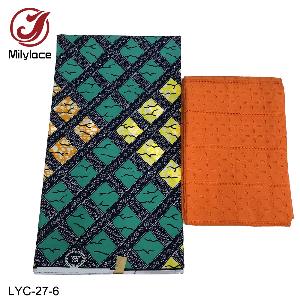 

Comfortable Breathe Freely Hollow-out Cotton Lace Fabric 2 Yards + African Wax Fabrics 3 Yards for Daily Clothing LYC-27