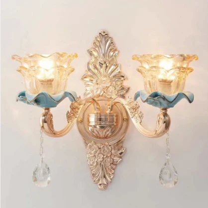 2 light wall lamp Европейский люстра вилла Гостиная атмосферные золота хрустальные люстры Спальня Обеденная Керамика лампы современный простой лампы люстра в детскую комнату люстры потолочные светодиодные светильник спальня - Цвет абажура: 2 light wall lamp