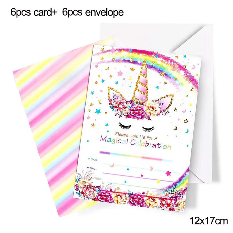 6pc rainbow card Булавка рог на Единороге Вечерние игры единорога декорации с днем рождения детей день детей предметы для вечеринки, сувениры - Цвет: 6pc rainbow card