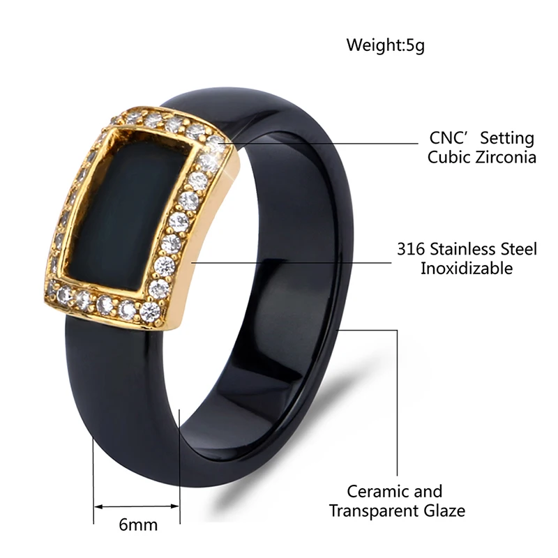Модное Золотое серебряное прямоугольное керамическое кольцо с сияющие