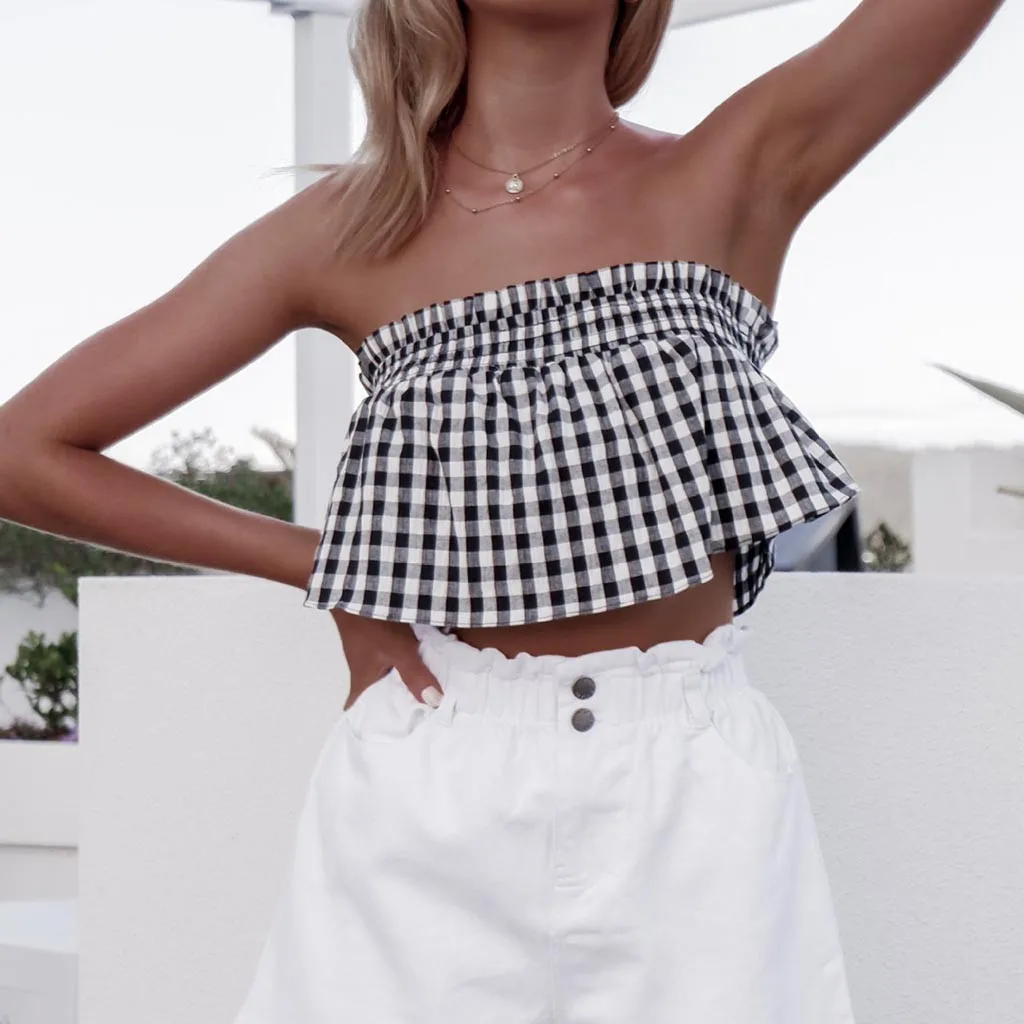 Лидер продаж Женская Повседневная клетчатая Футболка с принтом женская сексуальная Повседневный фасон