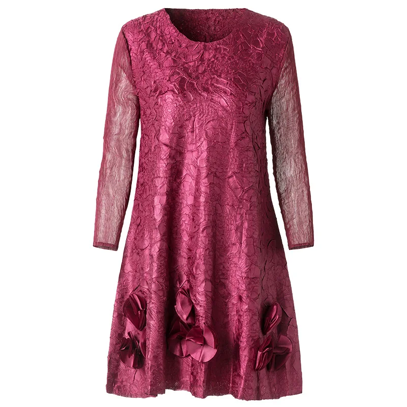 

New Women's Loose Size Pure Colour Pleated A-shaped Dress