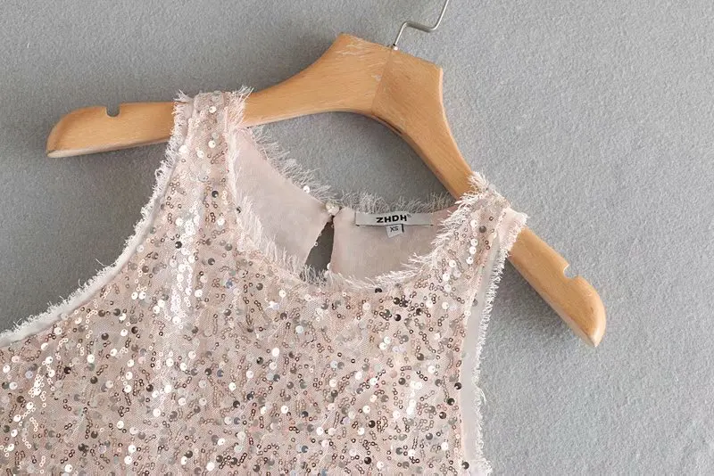 2019 женская сексуальная блуза с круглым вырезом без рукавов расшитая блестками