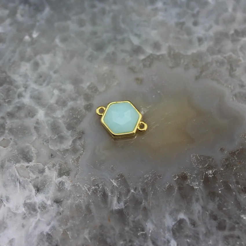 Amazonite 9 камней выбор, разъемы шестигранные плиты украшения для серег, граненый Кристалл кварц Лабрадорит аметисты подвеска с камнями ожерелье оптом - Окраска металла: Amazonite