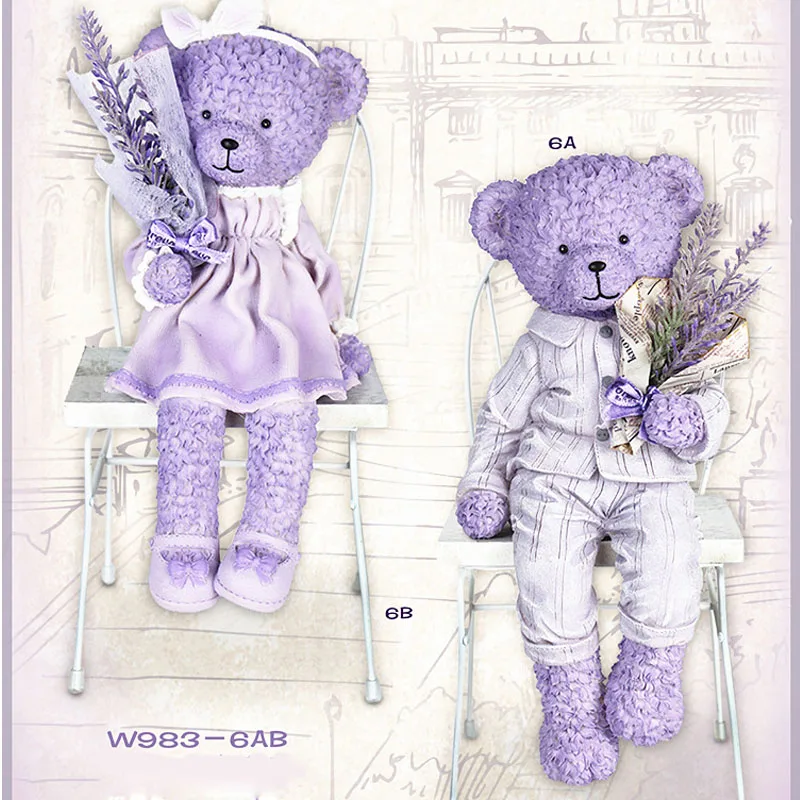 Роскошный Лавандовый медведь фигурки Artware свадебный подарок прекрасный смолы