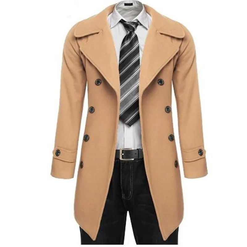 

Fashion Men Slim Trench Coat Long Jacket Double Breasted Overcoat Outwear Warm Woolen Coat Free Shipping
