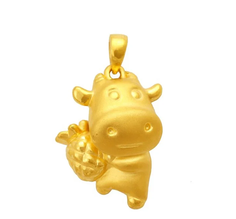 

Authentic 24K Yellow Gold Pendant / 3D Cute Moo-cow Pendant 2.59g