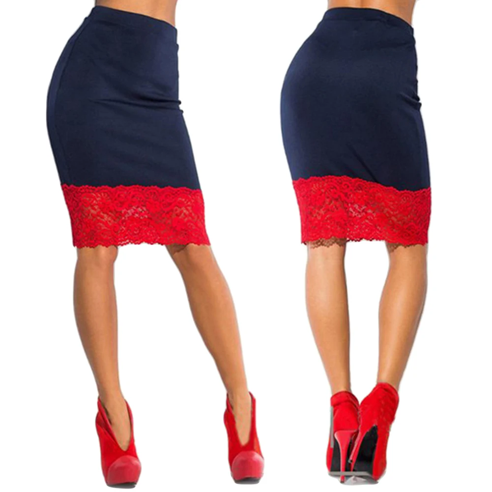 Винтаж модные женские туфли кружева лоскутное юбка карандаш Высокая талия по