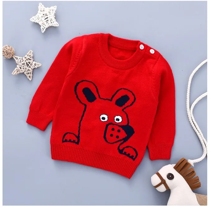 Red Mouse Мягкий хлопковый свитер для новорожденных девочек; свитер с длинными рукавами и пряжкой для маленьких мальчиков; милый осенний свитер с круглым вырезом и рисунком для малышей - Цвет: Red Mouse