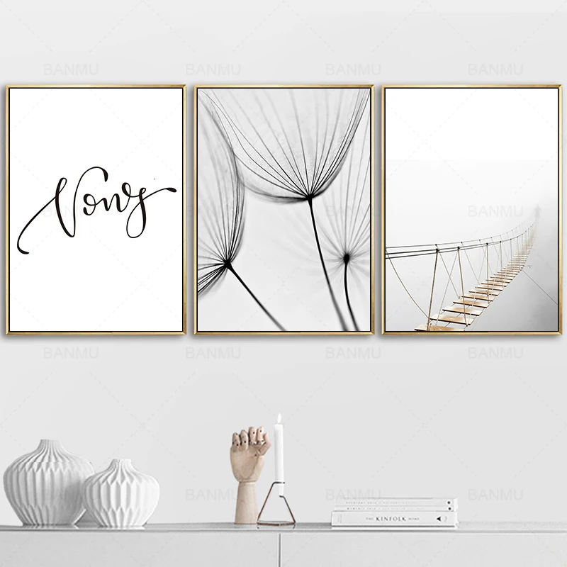 Картина на холсте Девушка Одуванчик мост художественная стена с цитатой